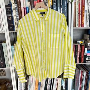 J. Crew Women’s Garçon Neon Yellow & White Striped French Cuff Button-Up Shirt
